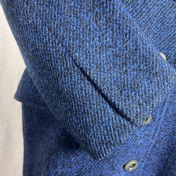 Harris Tweed blue wool overcoat vintage collared long winter coat classic flawed - Picture 6 of 14